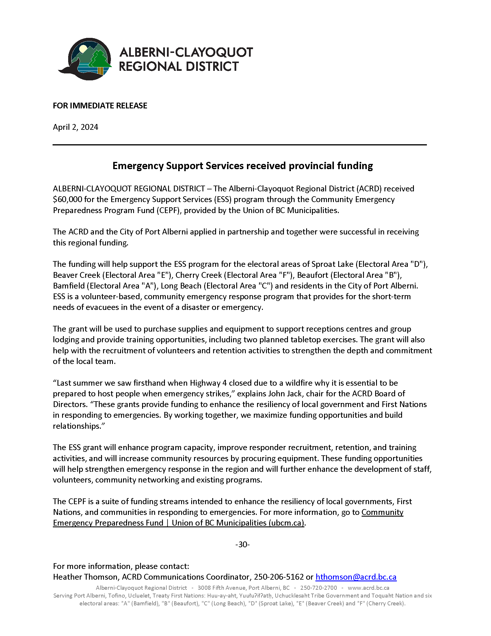 04 02 2024 News Release ESS grant