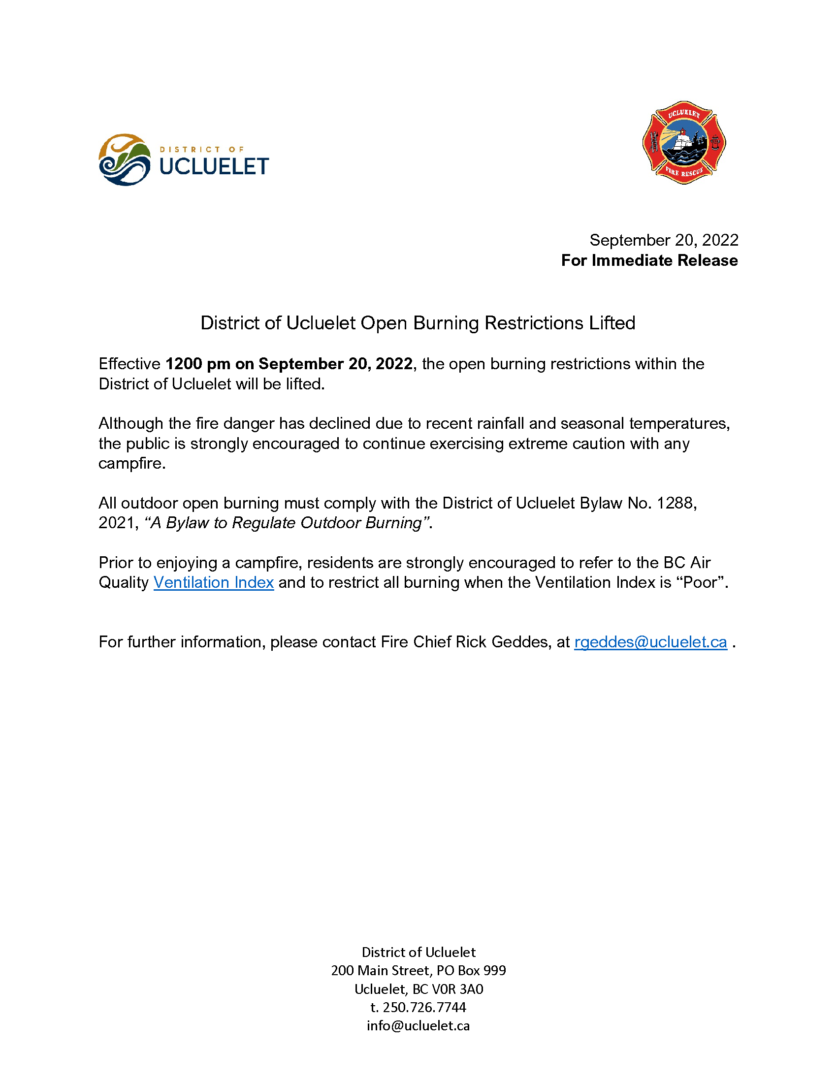 2022 09 20 Open Burning Restrictions Rescind