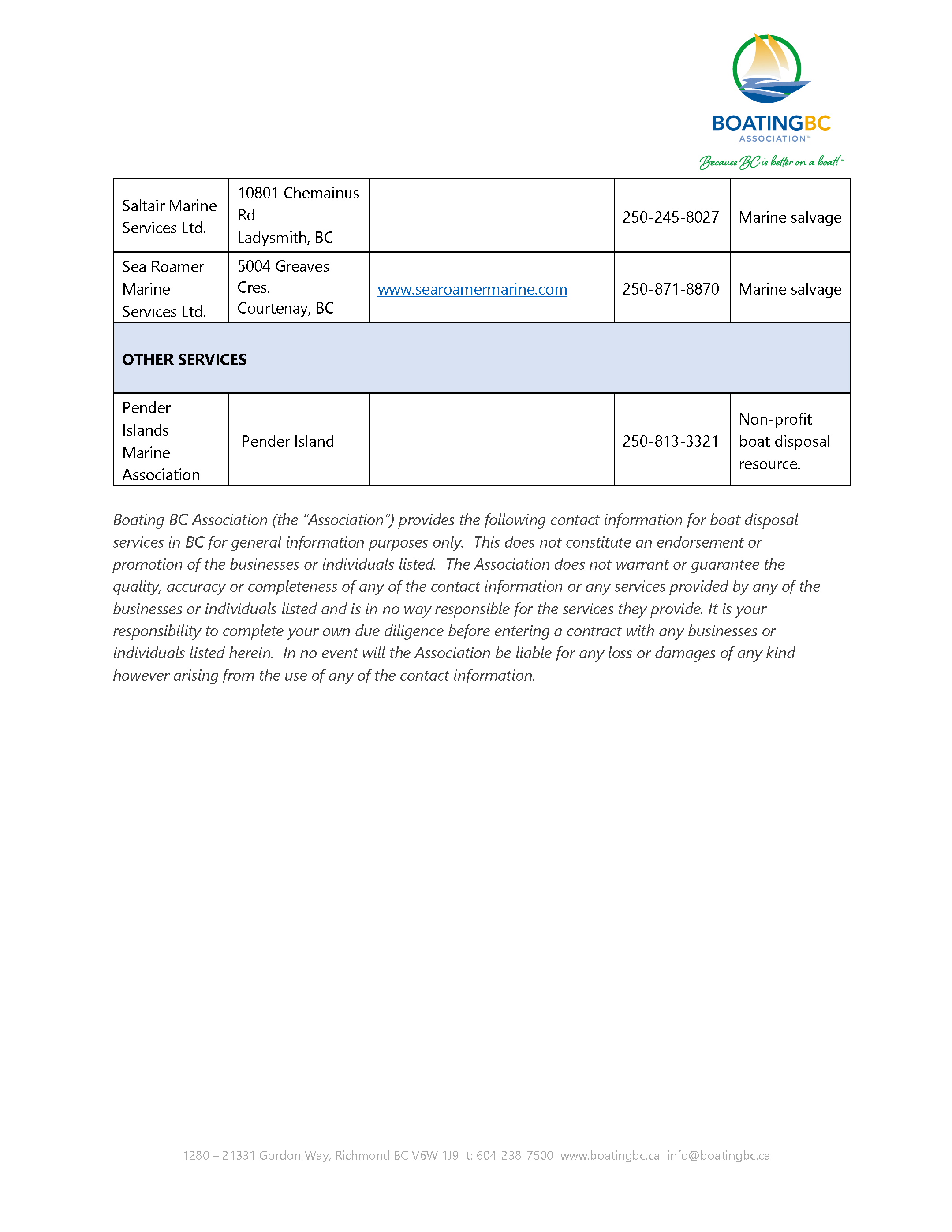 BC Boat Assosication Boat Disposal Info Page 4