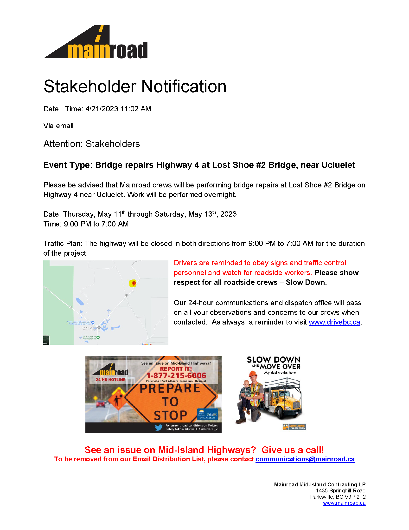 Bridge Repair Hwy4 May 11 13 overnight closures