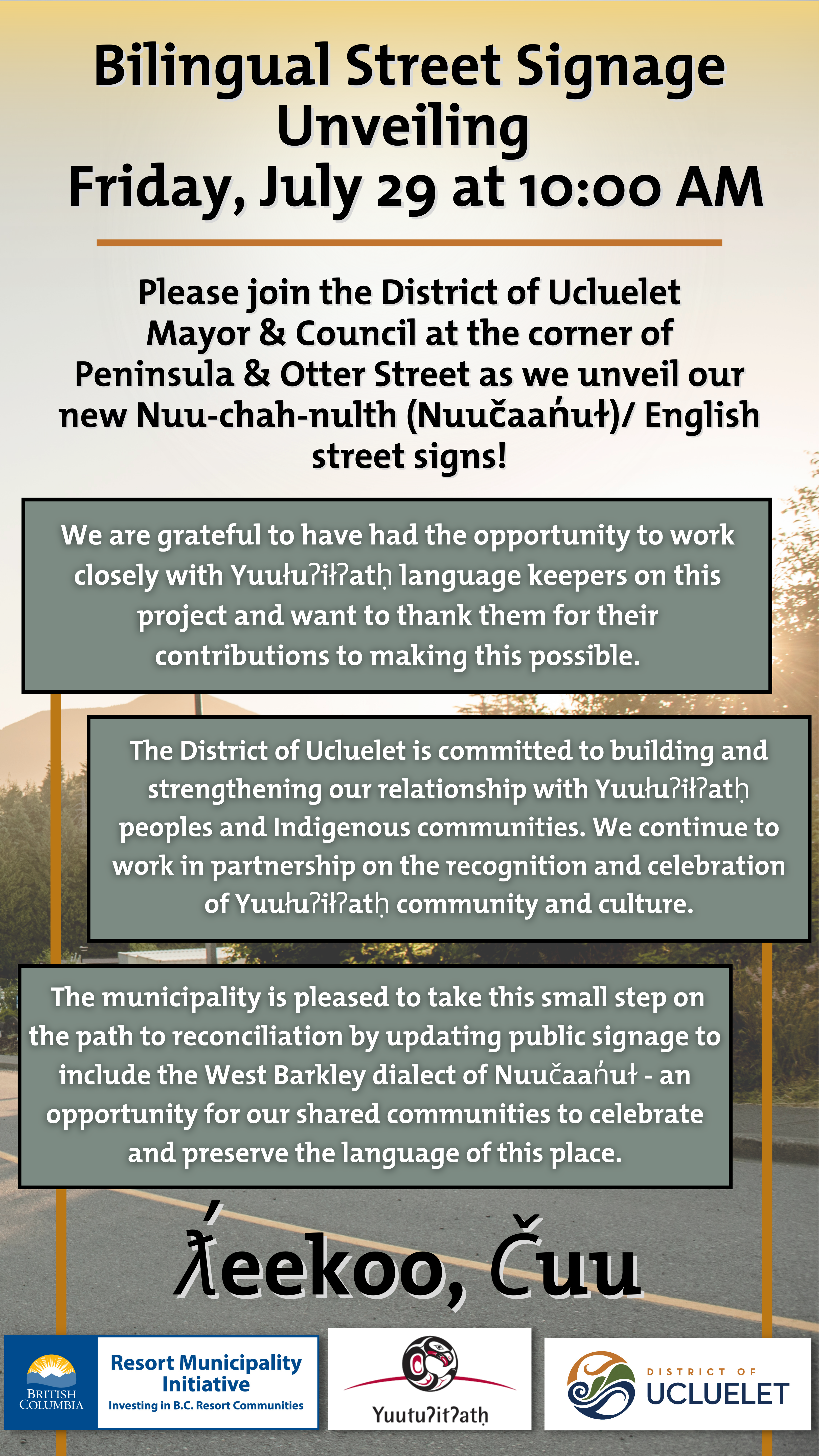 Nuučaan̓uɫ bilingual sign notice
