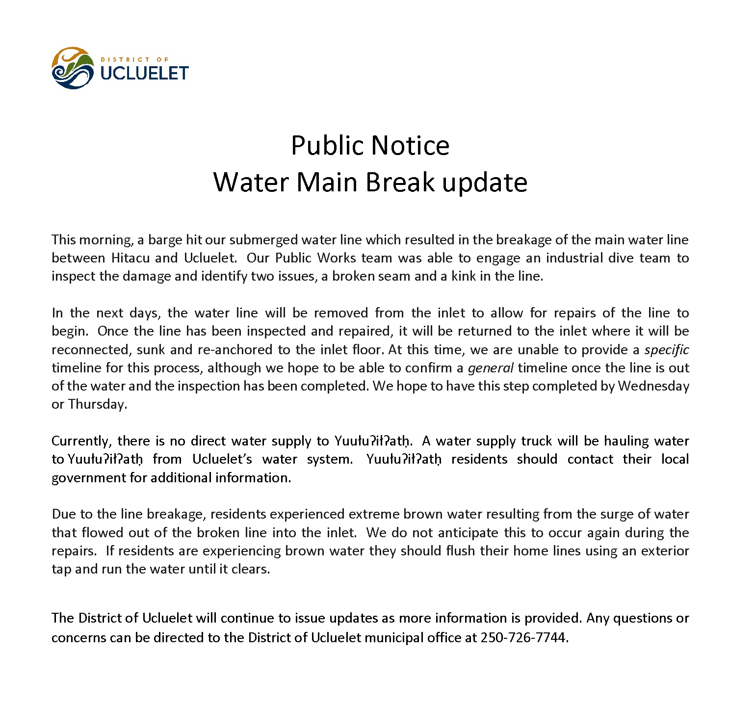 Public Notice update